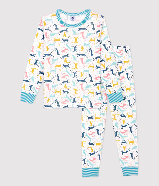 Unisex Cat Print Cotton/Lyocell Pyjamas white/multicolor